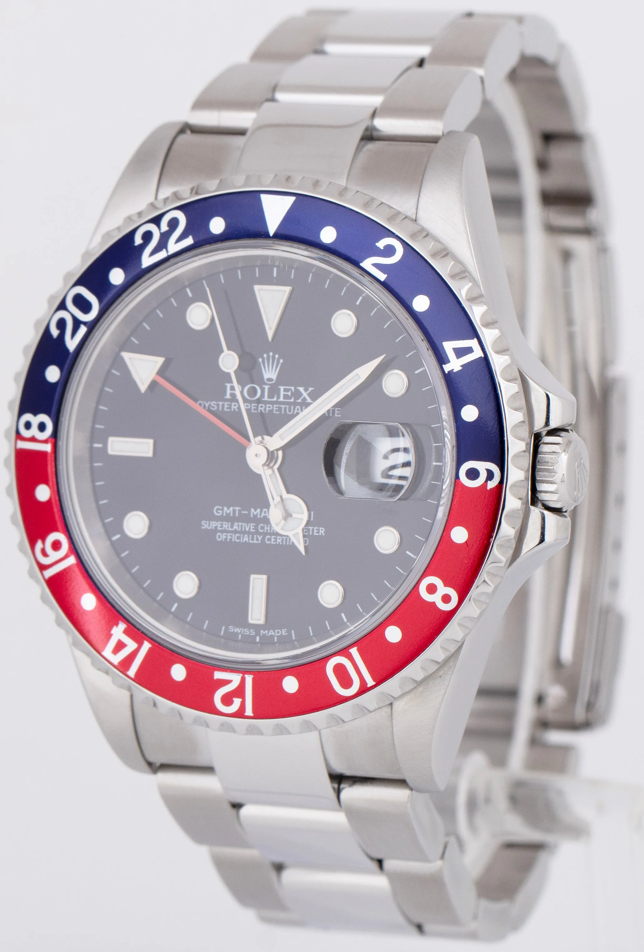 MINT Rolex GMT-Master II Pepsi ERROR STICK NO-HOLES Steel Black 40mm 16710 Watch