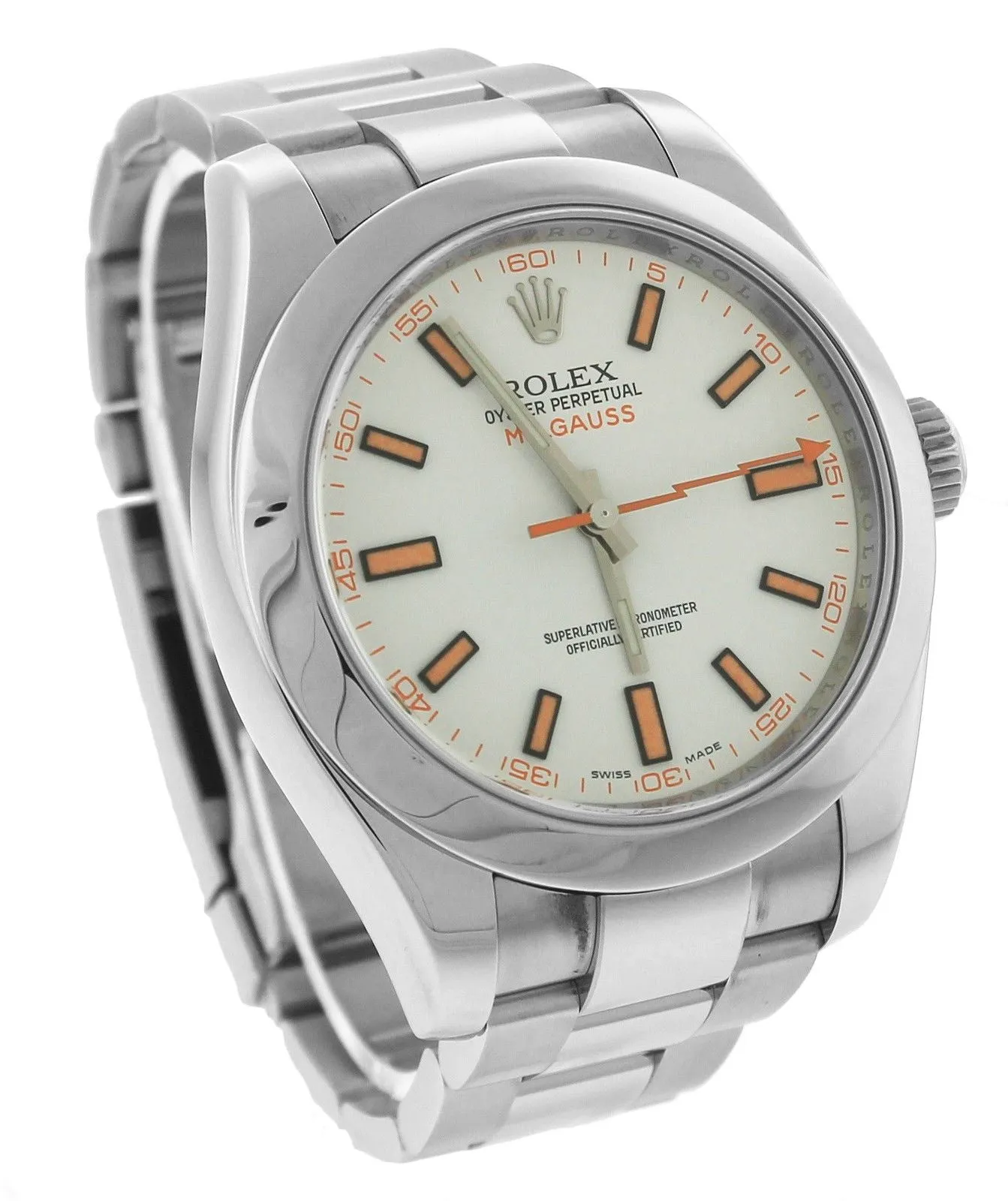 MINT Rolex Milgauss 116400 White Anti-Magnetic Stainless Steel Oyster 40mm Watch