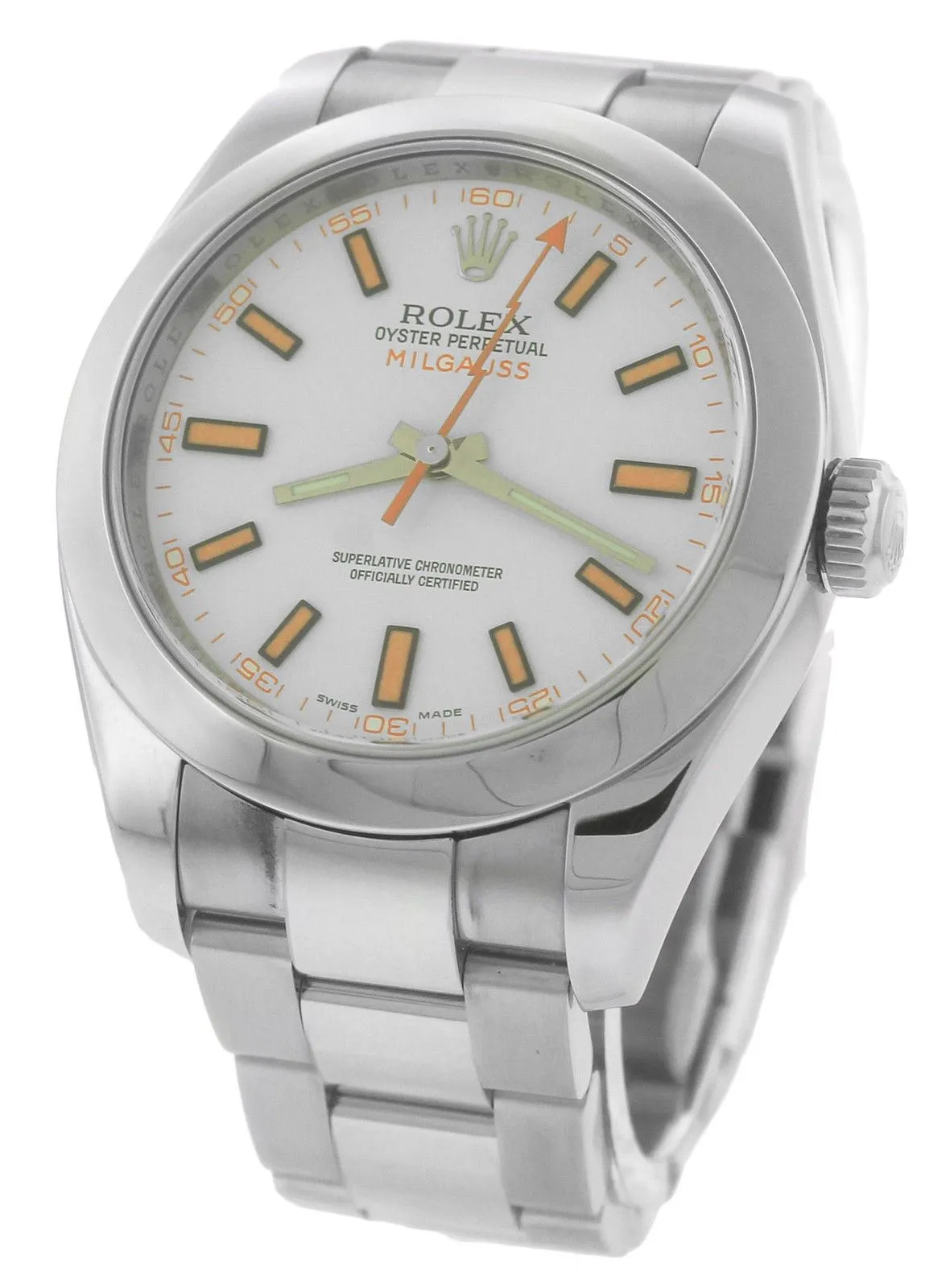 MINT Rolex Milgauss 116400 White Anti-Magnetic Stainless Steel Oyster 40mm Watch