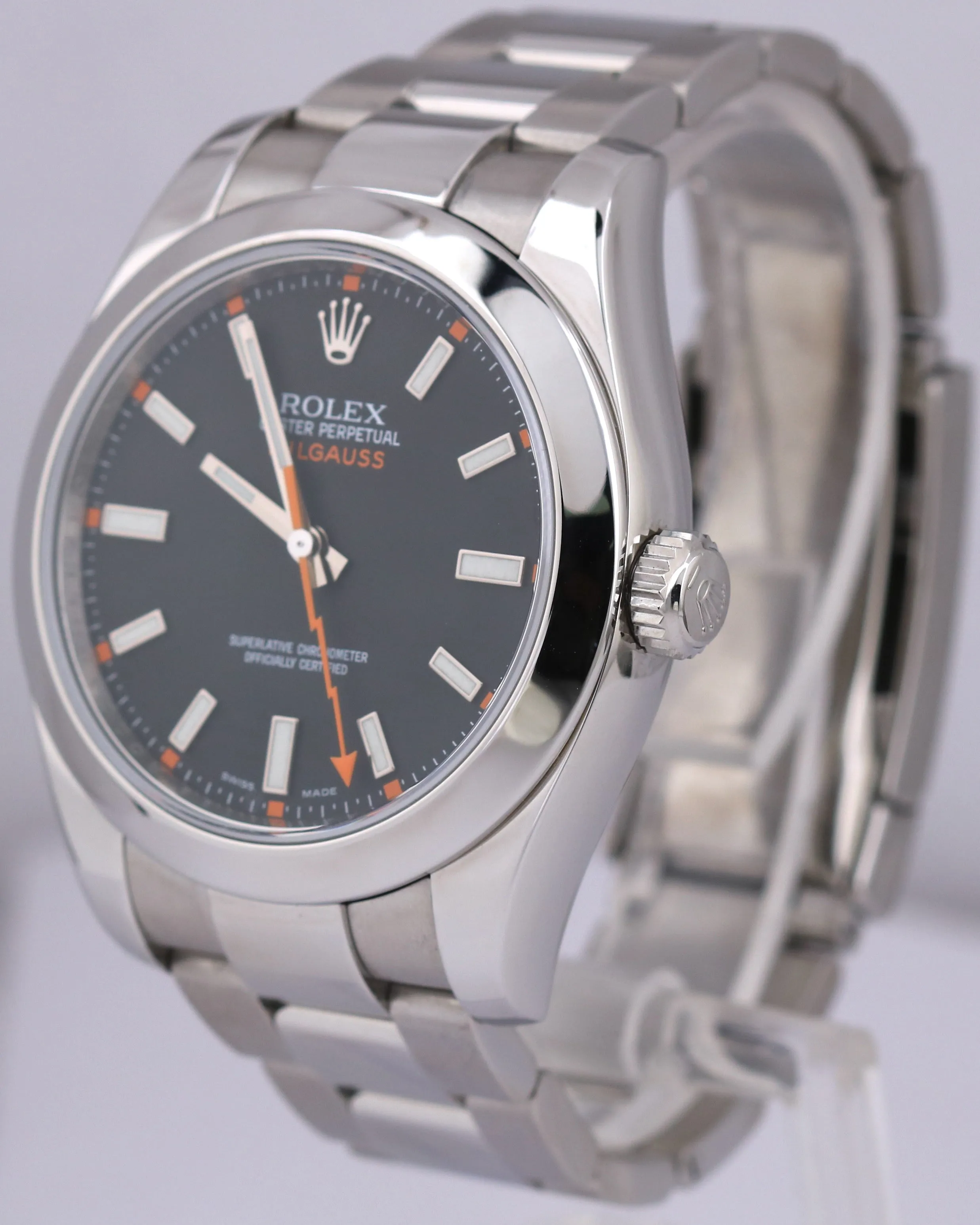 MINT Rolex Milgauss BLACK Orange Stainless Steel 40mm 116400 Oyster Watch