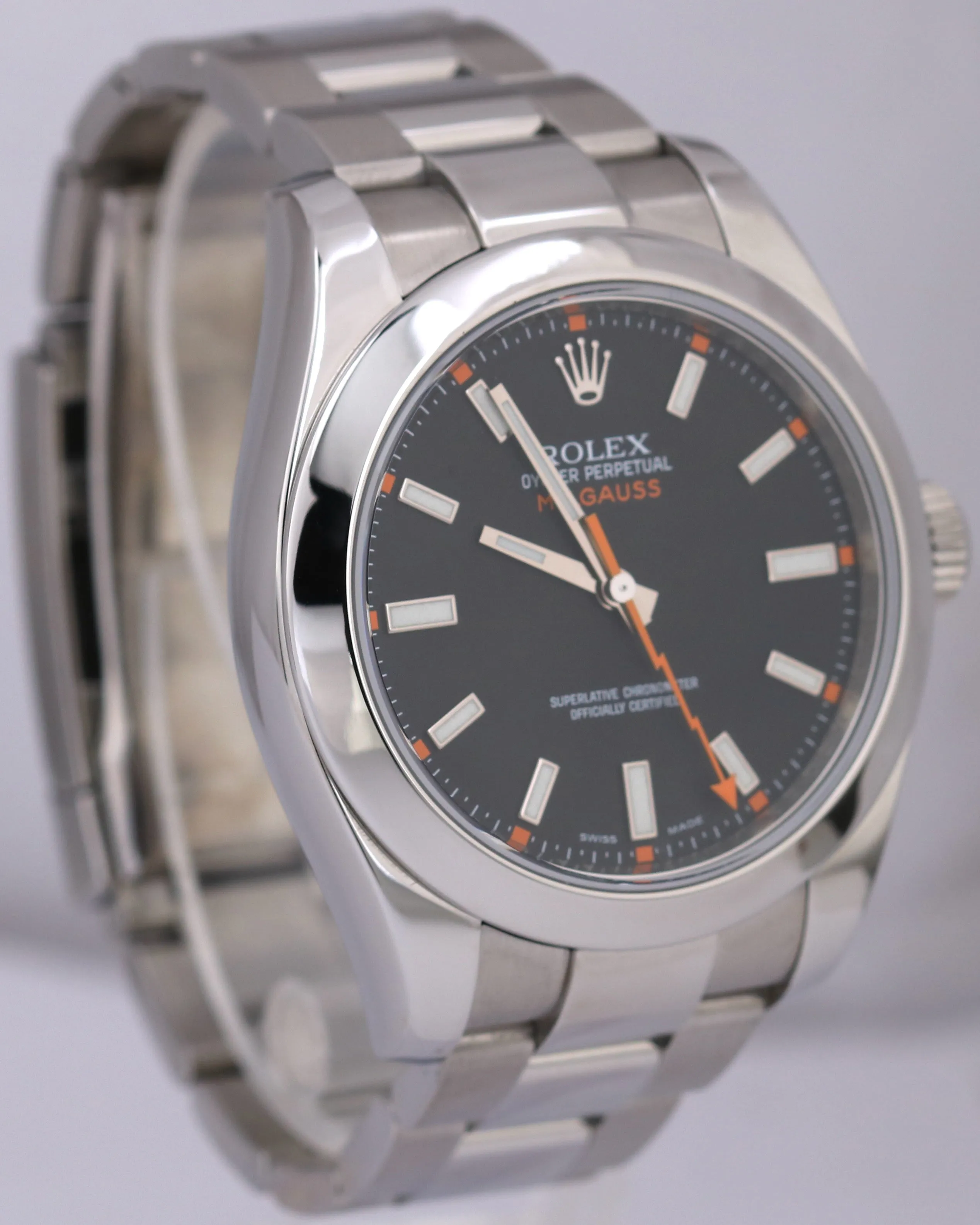 MINT Rolex Milgauss BLACK Orange Stainless Steel 40mm 116400 Oyster Watch