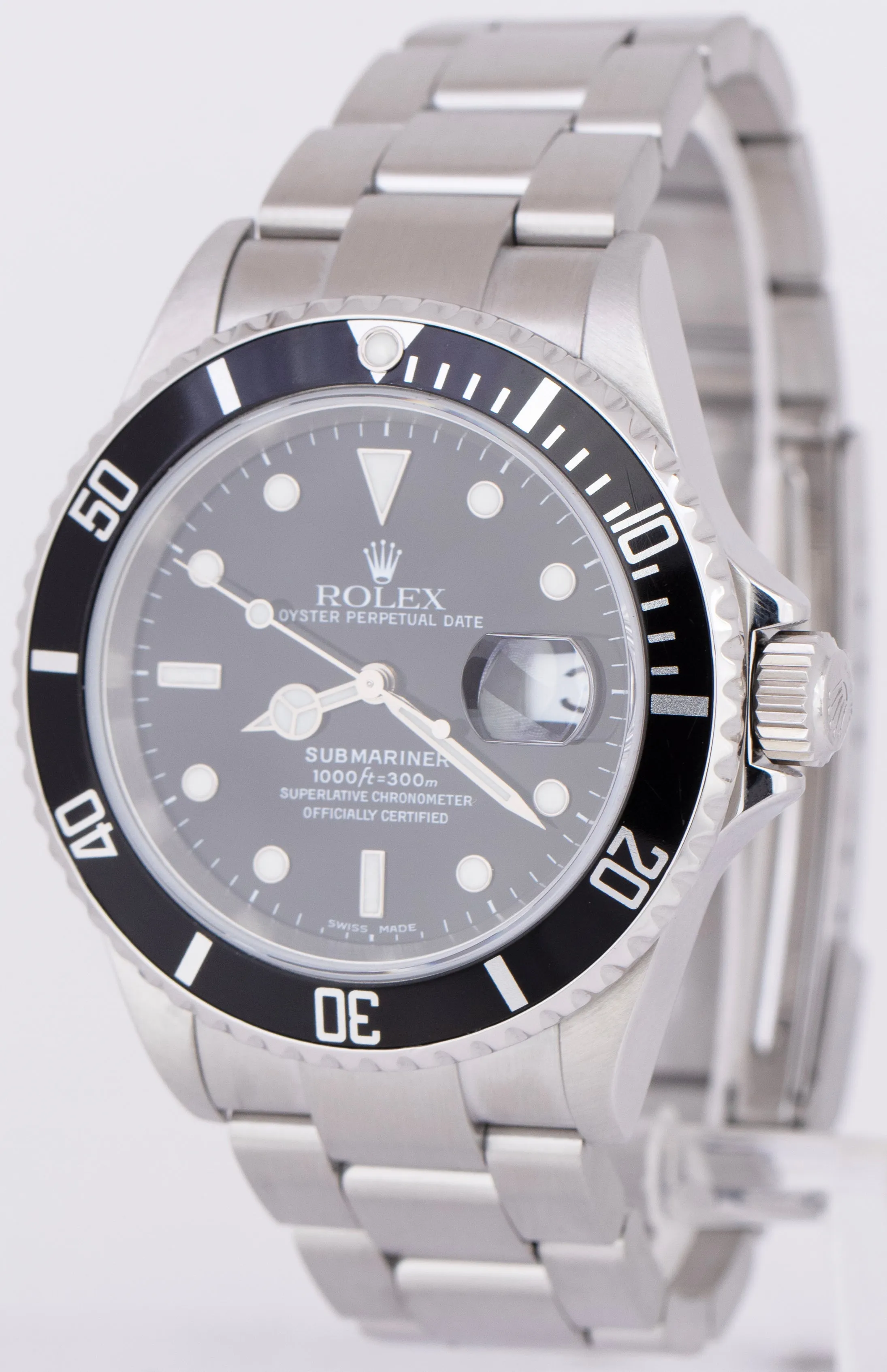MINT Rolex Submariner Date Black Steel NO-HOLES SEL Automatic Oyster Watch 16610