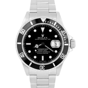MINT Rolex Submariner Date Black Steel NO-HOLES SEL Automatic Oyster Watch 16610
