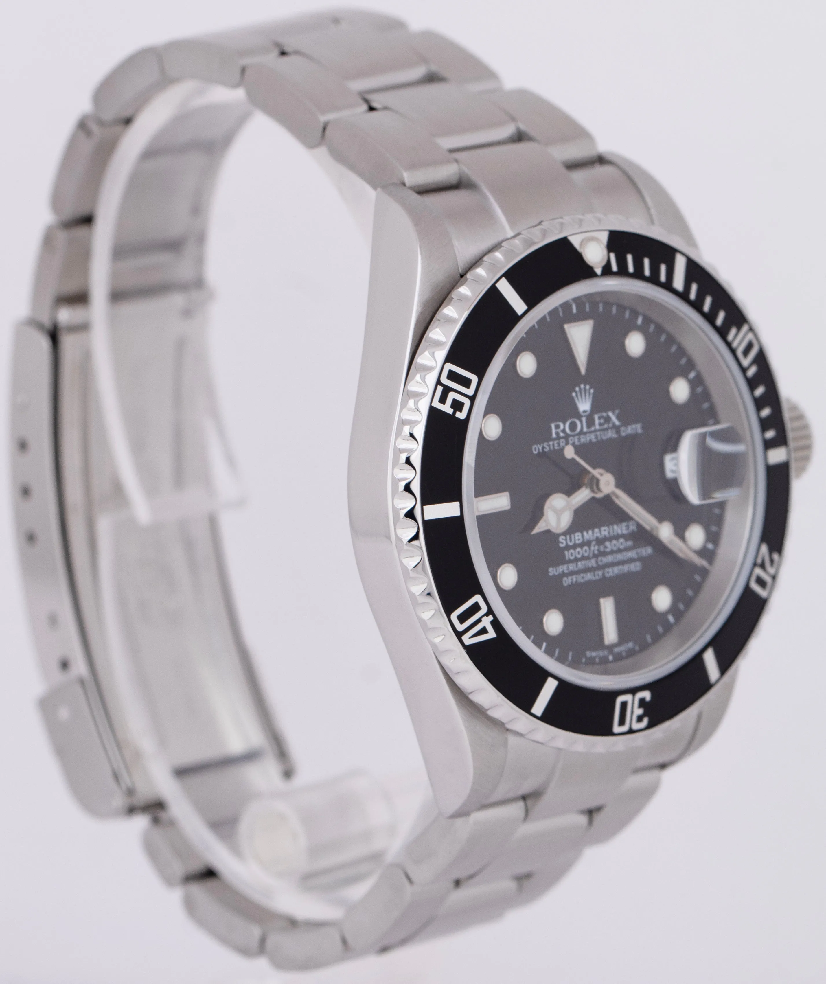 MINT Rolex Submariner Date Black Steel NO-HOLES SEL Automatic Oyster Watch 16610
