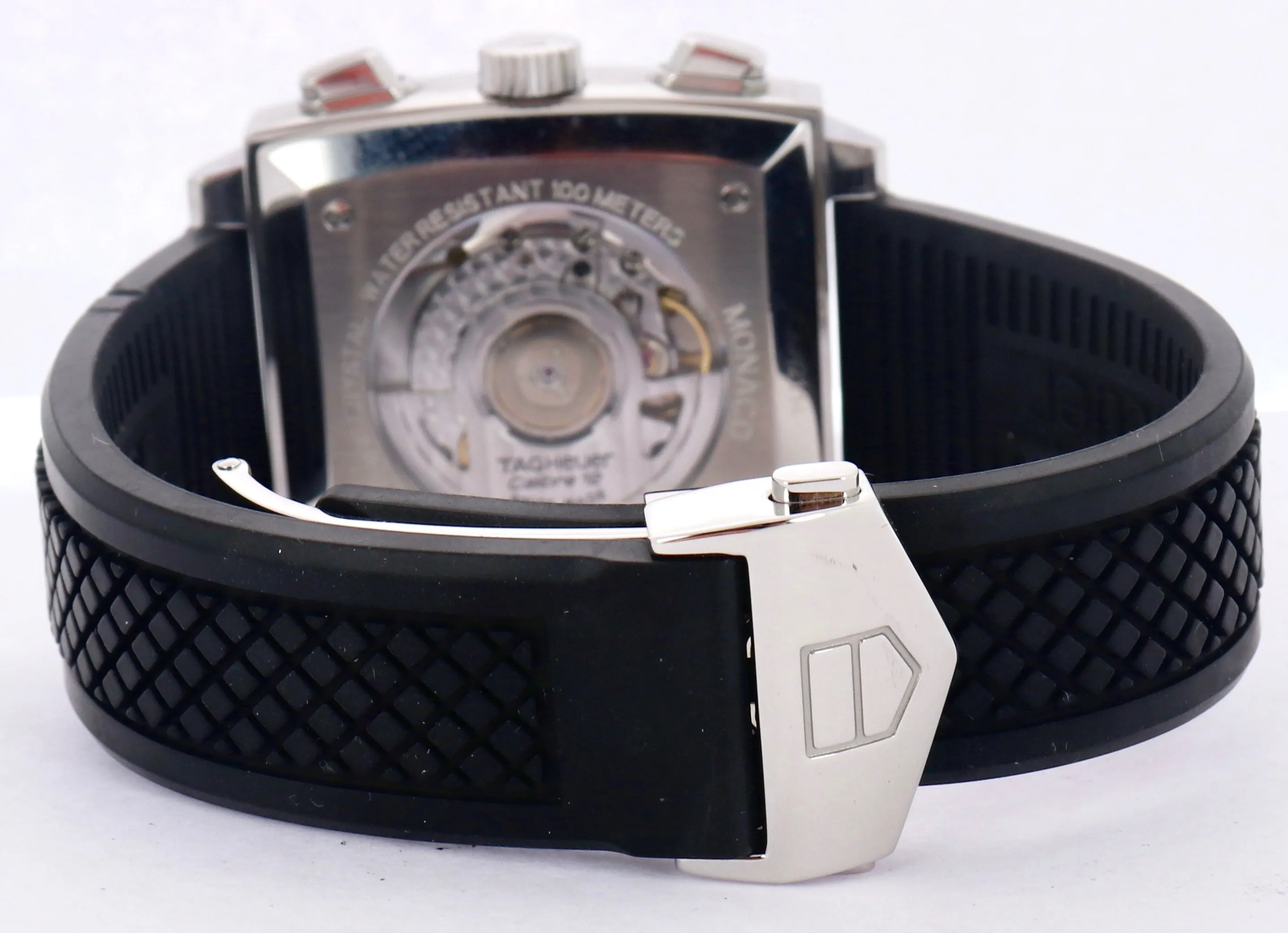 MINT TAG Heuer Monaco Calibre 12 Chronograph Black Stainless CAW2114 39mm Watch