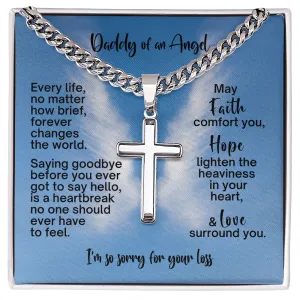 Miscarriage Gift for Dad, Loss of Baby Cross with Cuban Chain for Daddy, Infant Loss Keepsake, Stillborn Memorial Present