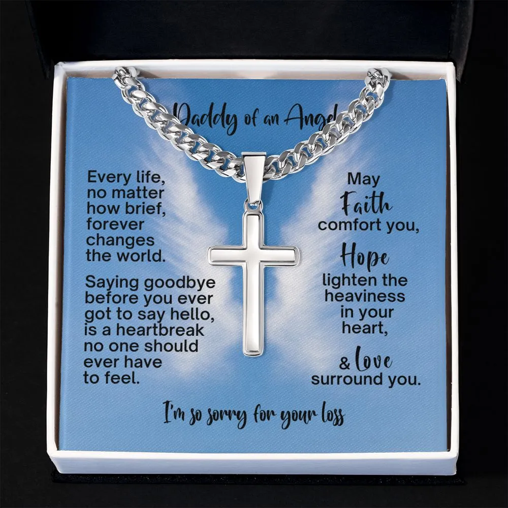 Miscarriage Gift for Dad, Loss of Baby Cross with Cuban Chain for Daddy, Infant Loss Keepsake, Stillborn Memorial Present