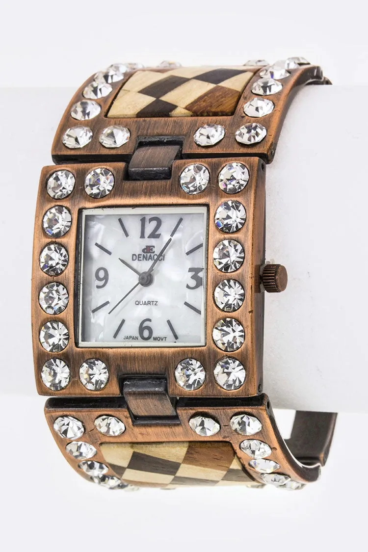 Misty Blue Alena - Jeweled Crystal And Wooden Accent Watch
