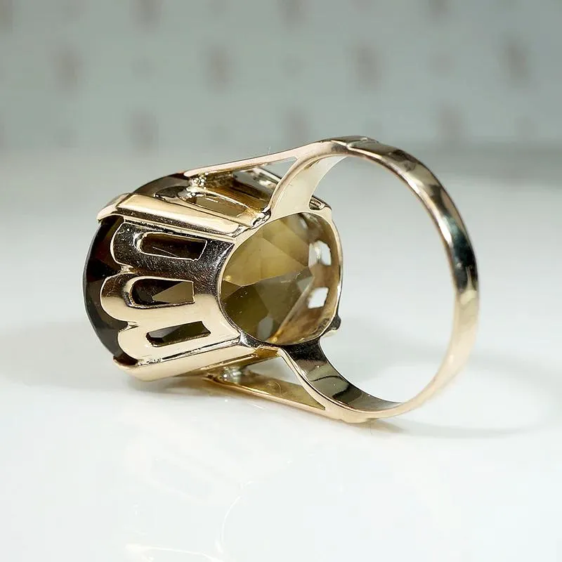Mod Smoky Quartz in Gold Petaled Cocktail Ring