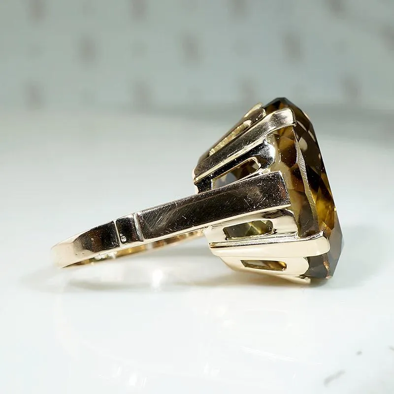 Mod Smoky Quartz in Gold Petaled Cocktail Ring