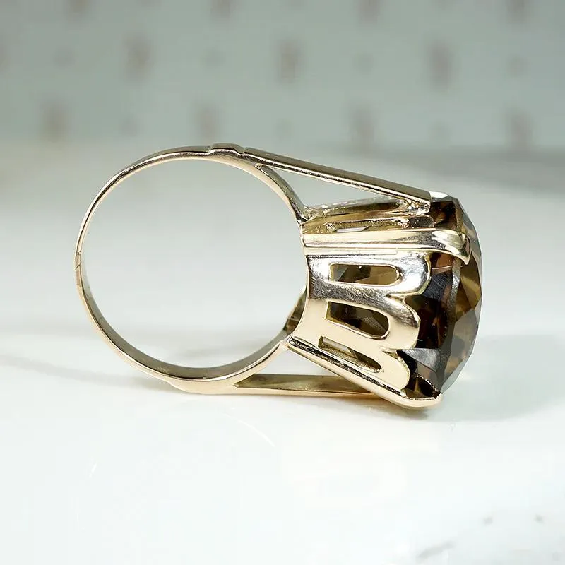 Mod Smoky Quartz in Gold Petaled Cocktail Ring