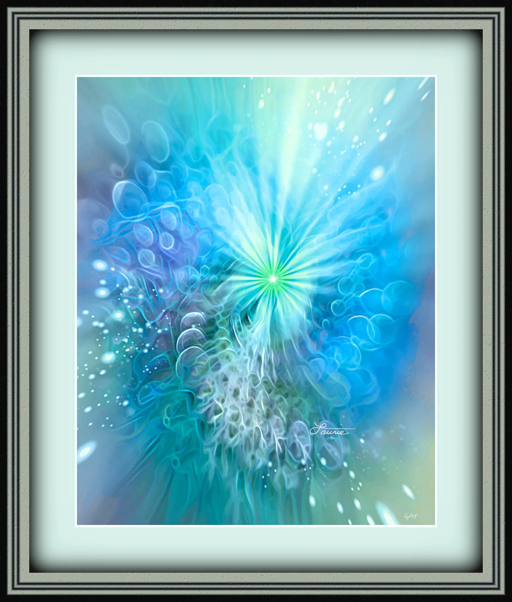 Modern Abstract Blue Art Print, Spiritual Wellness Meditation Decor - "Intuitive Sparks"