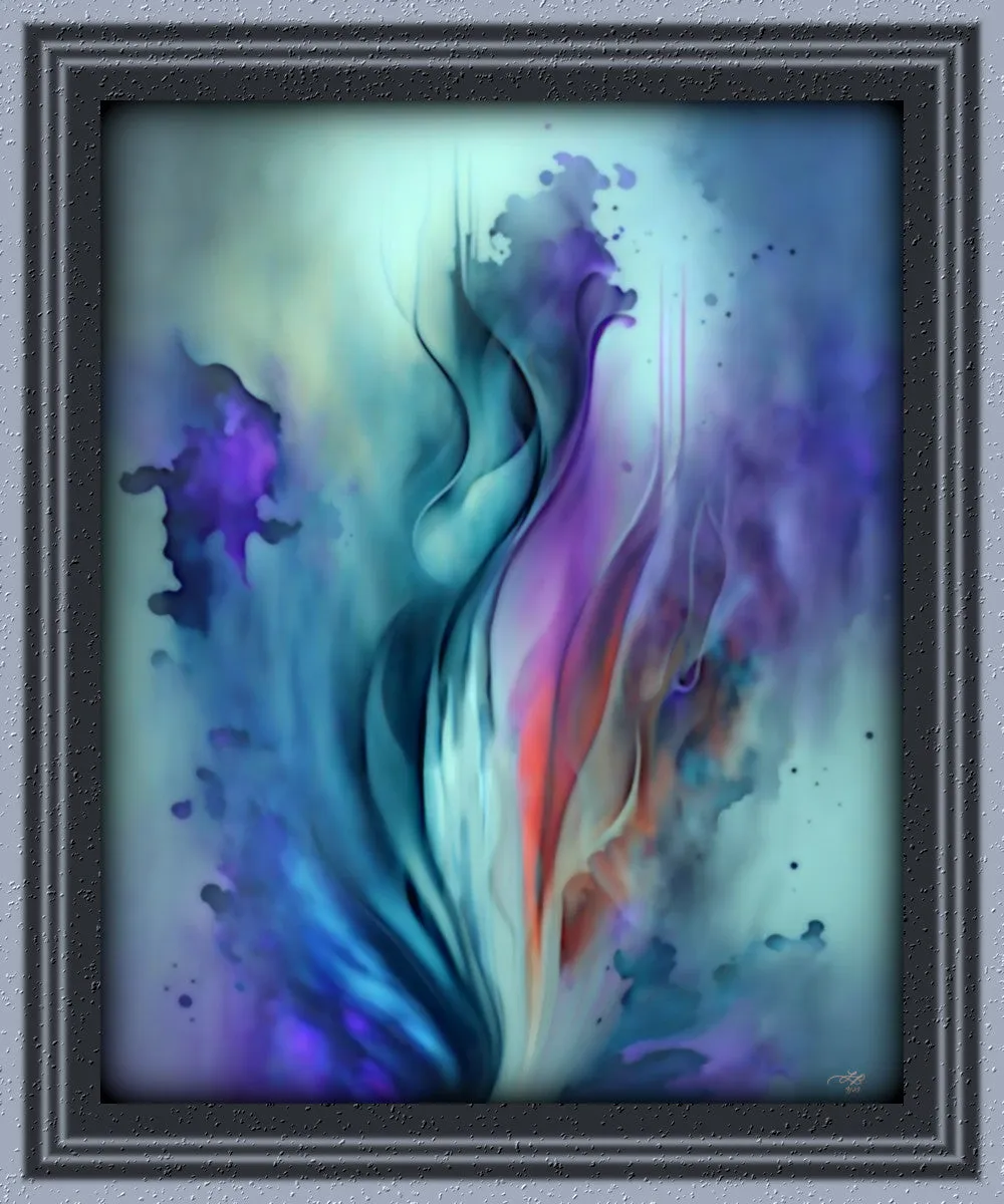 Modern Abstract Flower Art Print in Purple and Teal with Positive Energy and Symbolism - "When Flowers Dream"