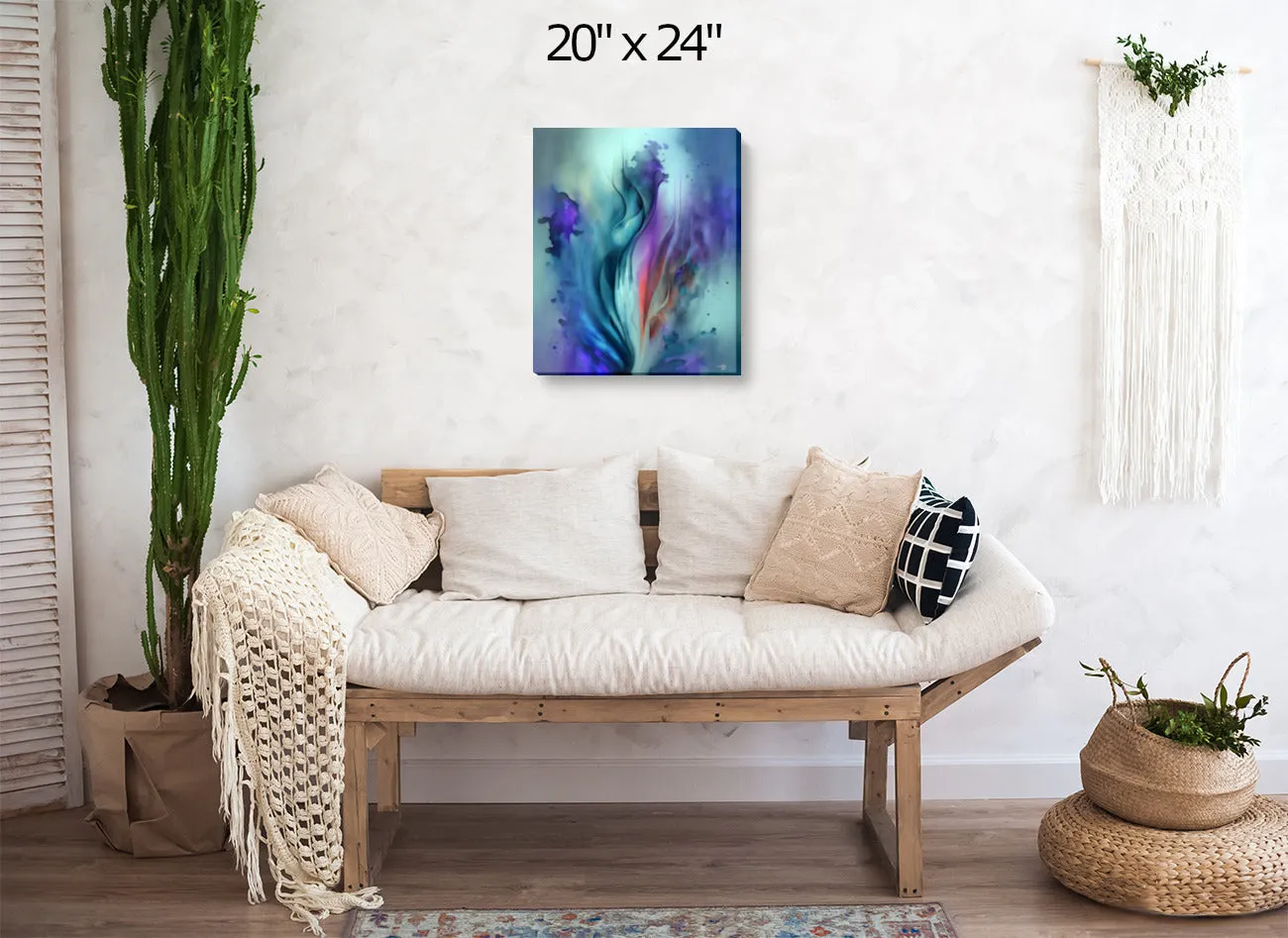 Modern Abstract Flower Art Print in Purple and Teal with Positive Energy and Symbolism - "When Flowers Dream"