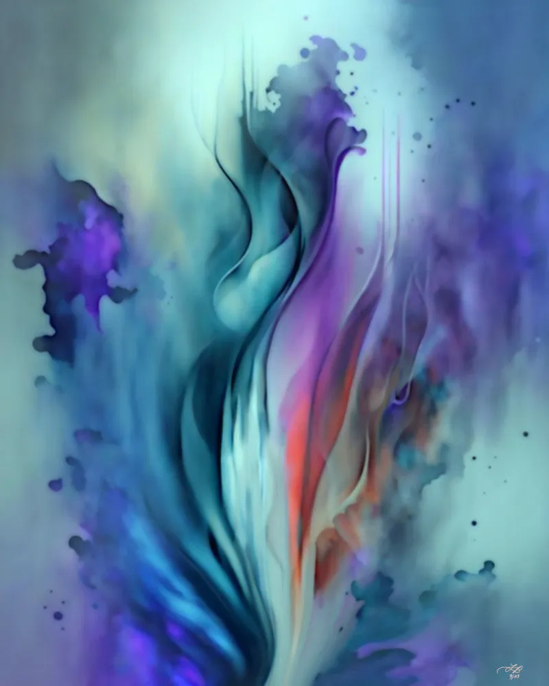 Modern Abstract Flower Art Print in Purple and Teal with Positive Energy and Symbolism - "When Flowers Dream"