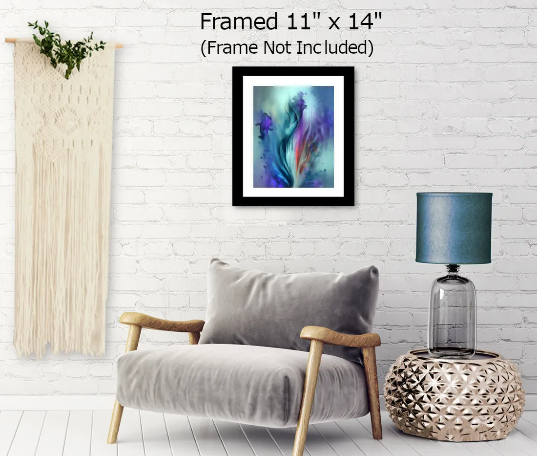 Modern Abstract Flower Art Print in Purple and Teal with Positive Energy and Symbolism - "When Flowers Dream"