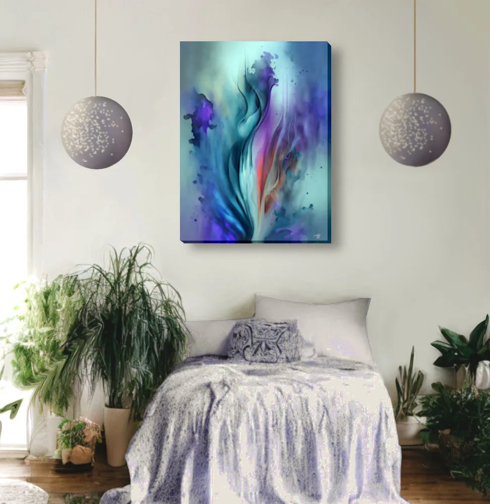 Modern Abstract Flower Art Print in Purple and Teal with Positive Energy and Symbolism - "When Flowers Dream"
