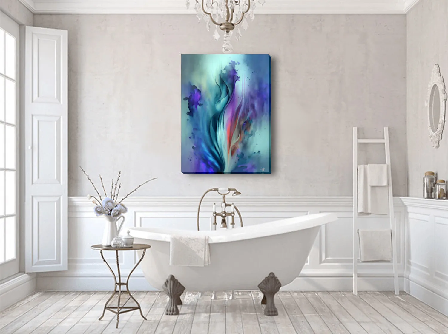 Modern Abstract Flower Art Print in Purple and Teal with Positive Energy and Symbolism - "When Flowers Dream"