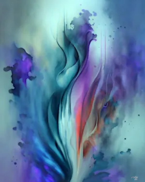 Modern Abstract Flower Art Print in Purple and Teal with Positive Energy and Symbolism - "When Flowers Dream"