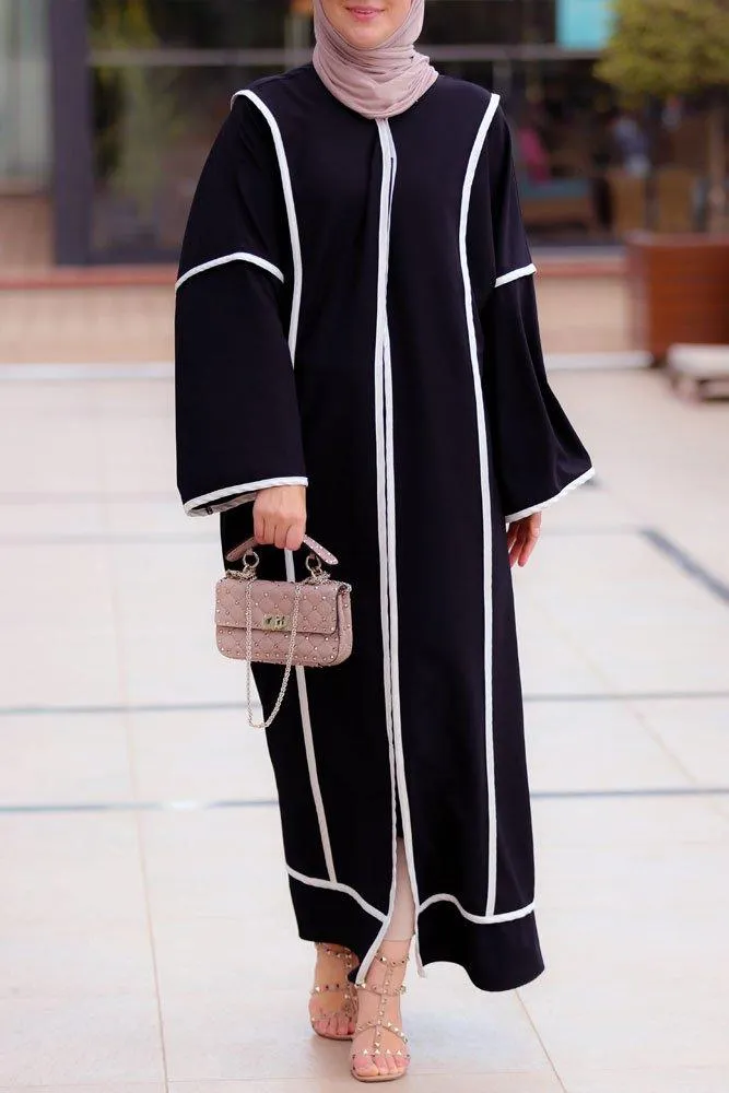 Modern Black Abaya with White Trims