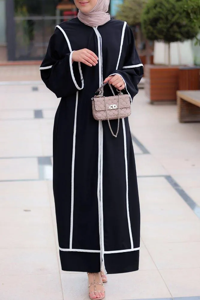 Modern Black Abaya with White Trims