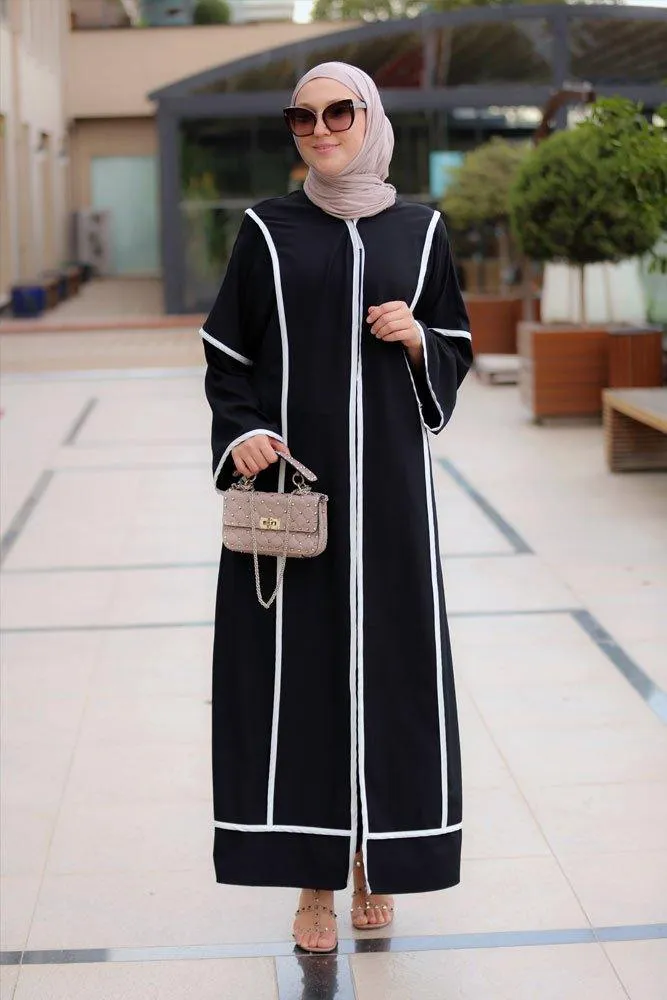 Modern Black Abaya with White Trims
