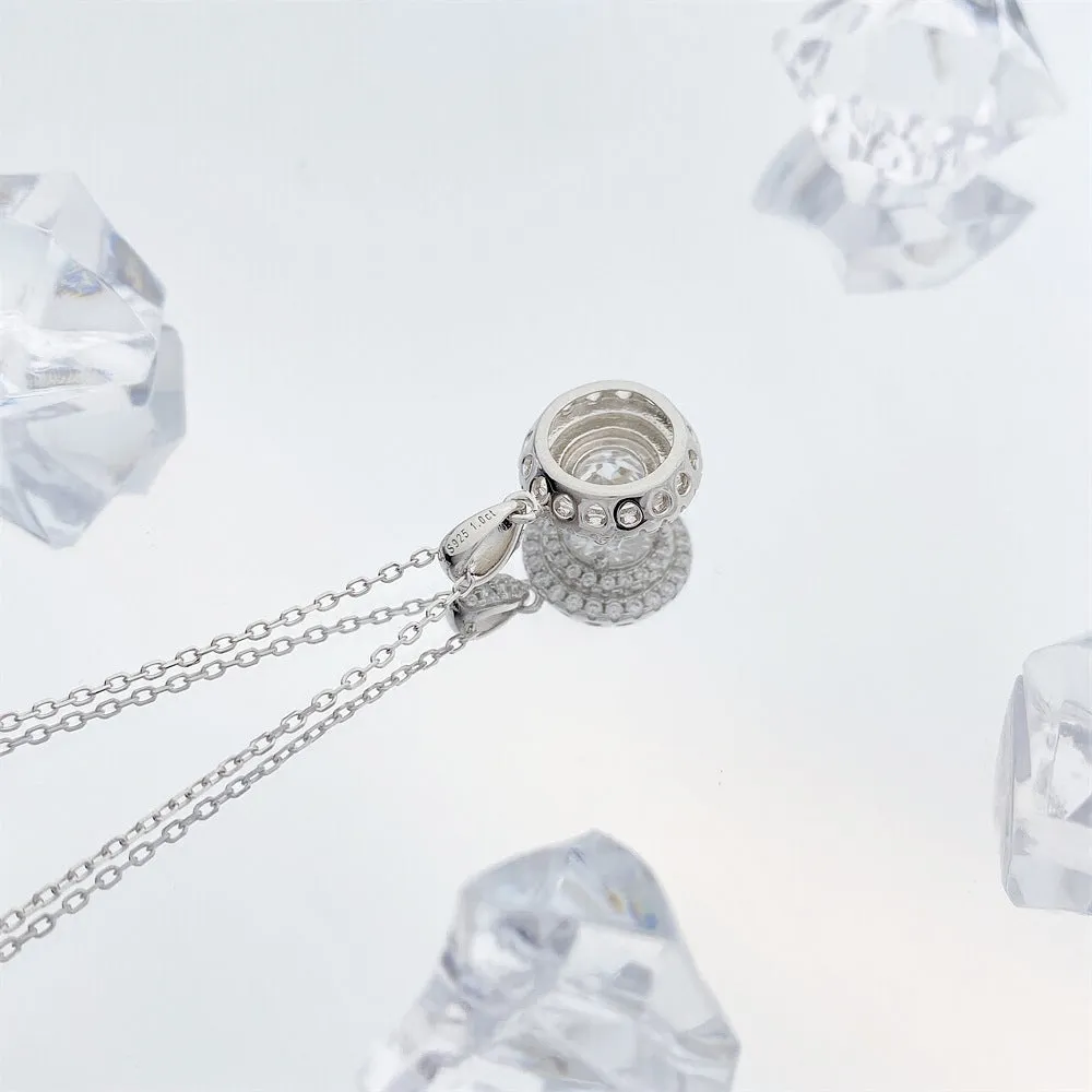 Moissanite Diamond Halo Cluster Pendant in Yellow/White Gold