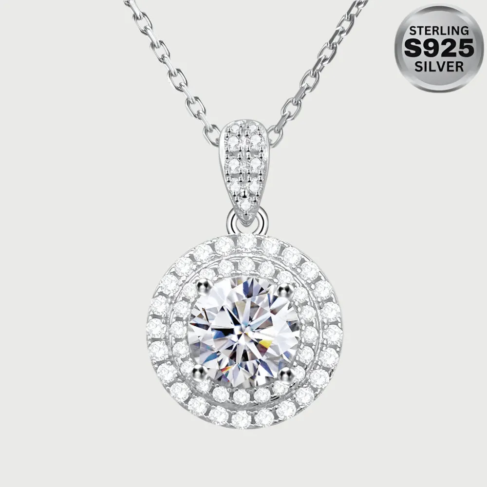 Moissanite Diamond Halo Cluster Pendant in Yellow/White Gold