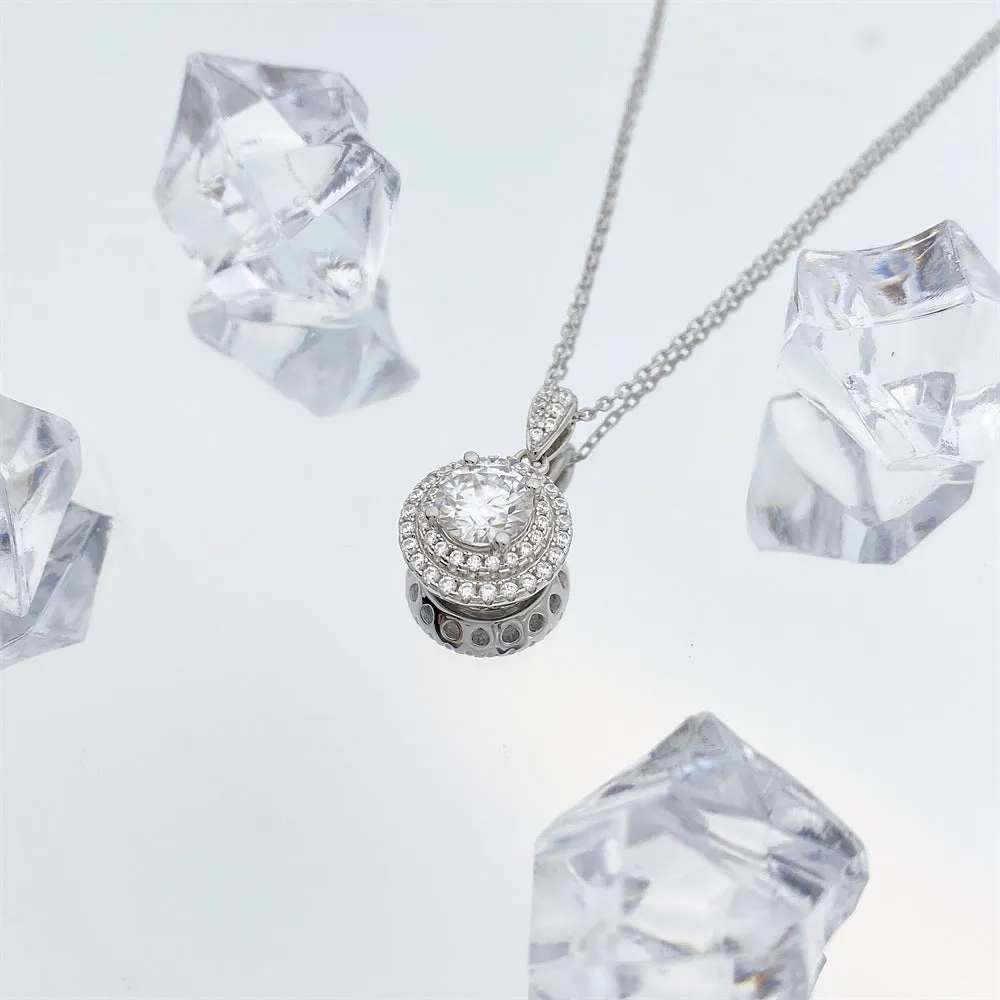 Moissanite Diamond Halo Cluster Pendant in Yellow/White Gold