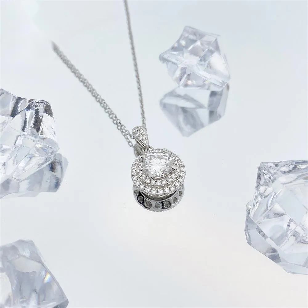 Moissanite Diamond Halo Cluster Pendant in Yellow/White Gold
