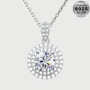 Moissanite Diamond Halo Cluster Pendant in Yellow/White Gold