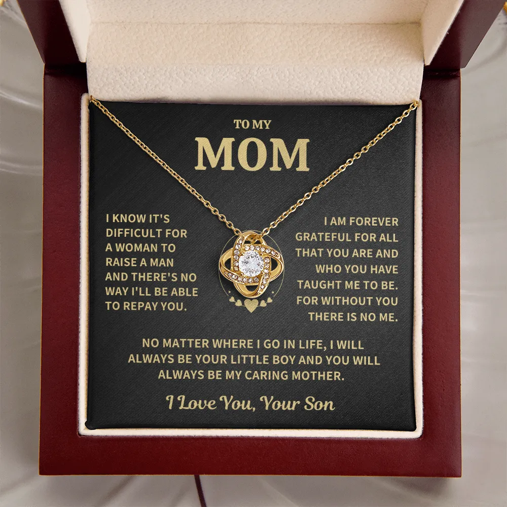 Mom Gift From Son, "Forever Grateful",Knot Necklace