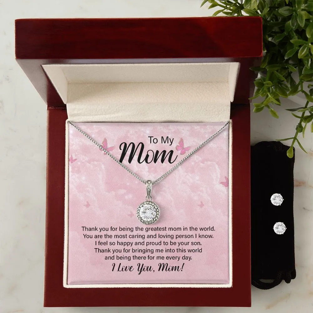 Mom Solitaire Jewelry Set, From Son-The greatest in the world!