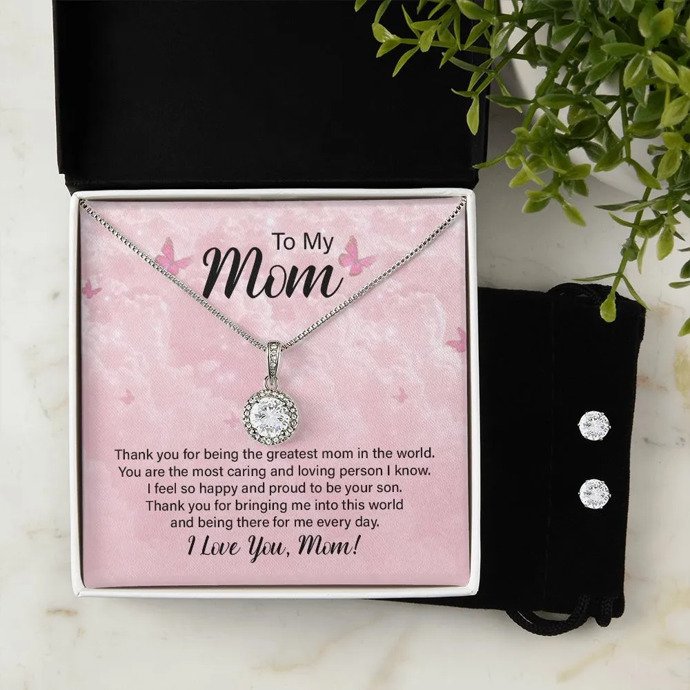 Mom Solitaire Jewelry Set, From Son-The greatest in the world!