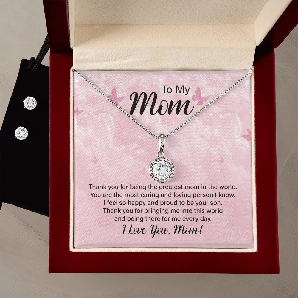 Mom Solitaire Jewelry Set, From Son-The greatest in the world!