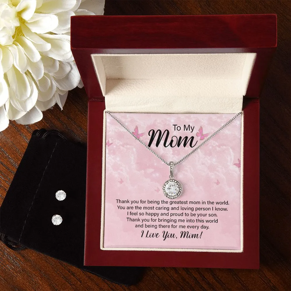 Mom Solitaire Jewelry Set, From Son-The greatest in the world!