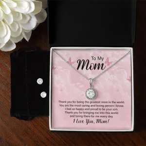 Mom Solitaire Jewelry Set, From Son-The greatest in the world!