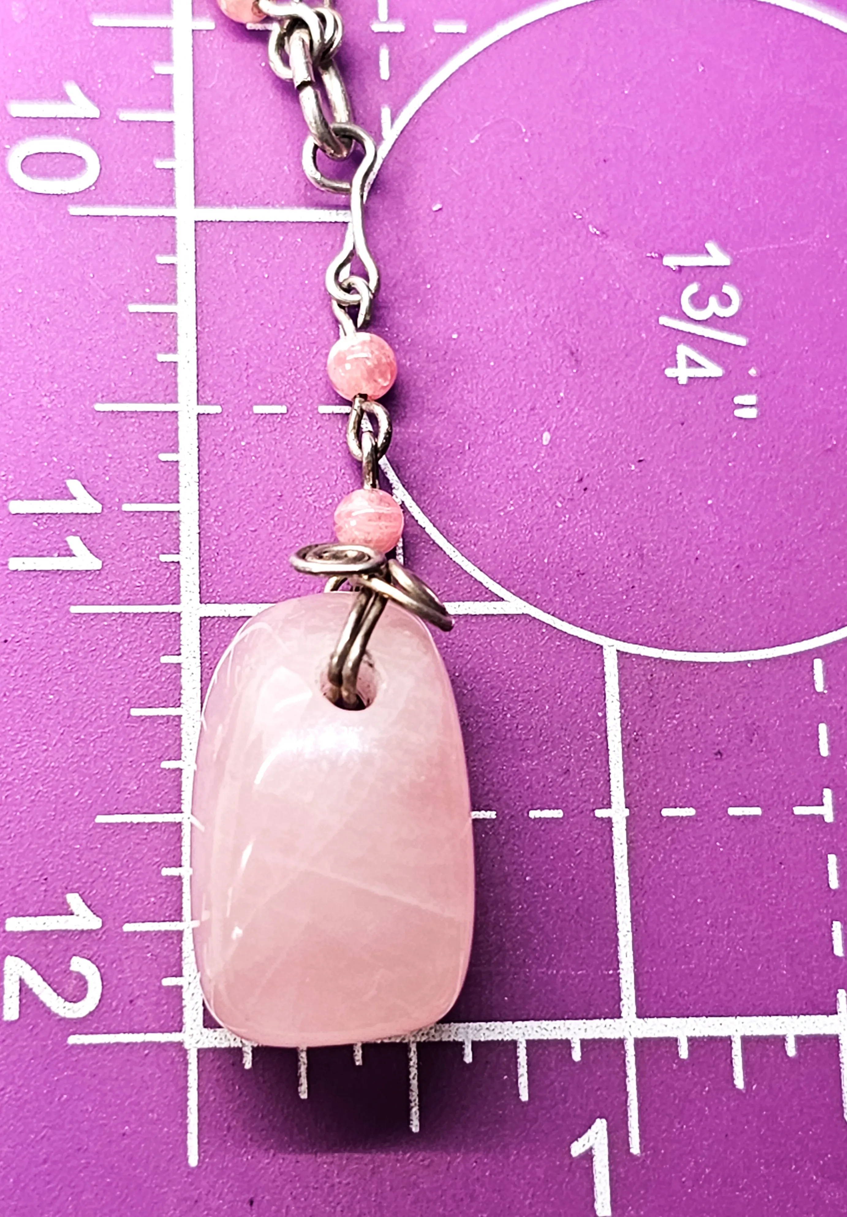 Moonstone rhodochrosite Rose quartz sterling silver artisan long necklace