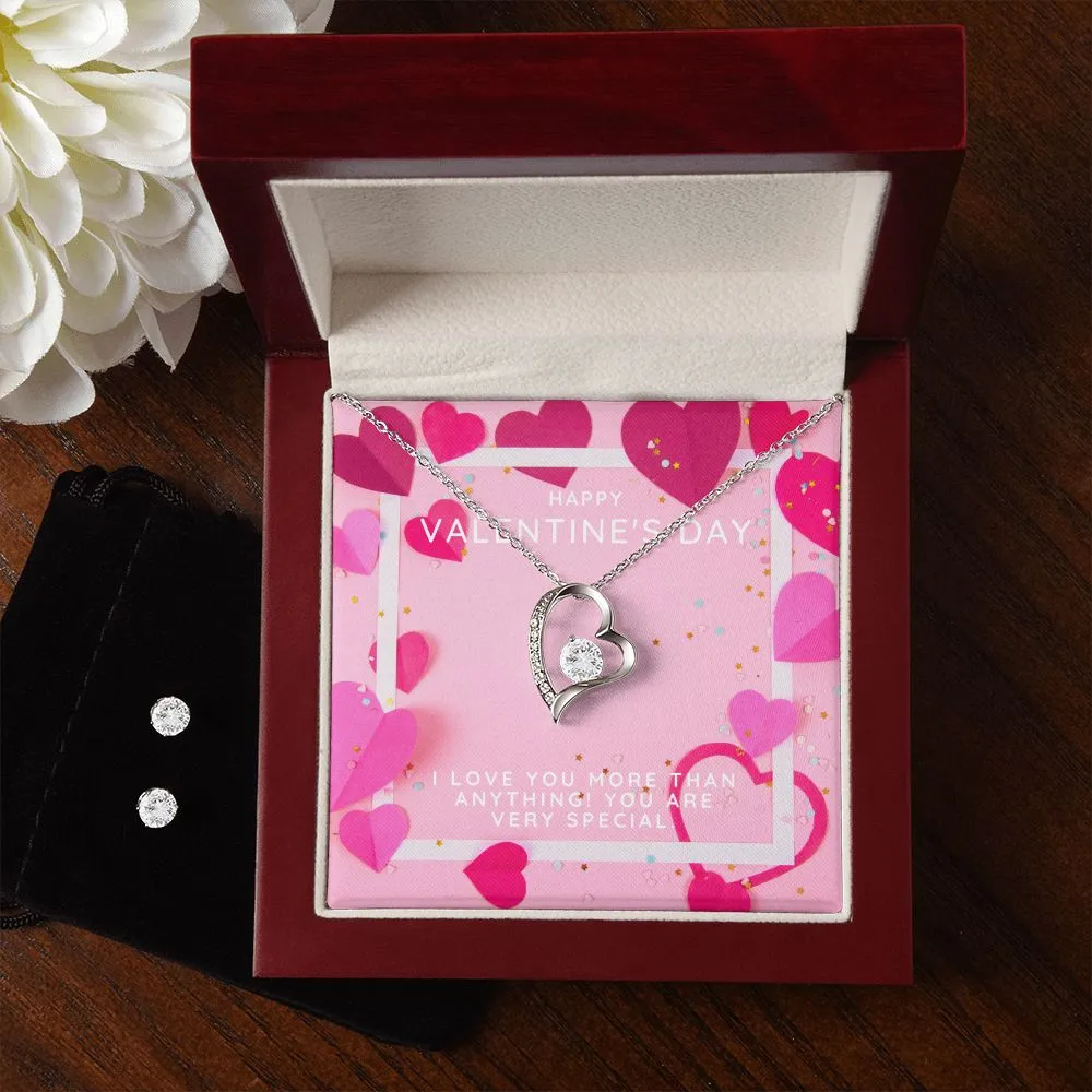 More than Anything Valentine's Forever Heart Necklace & Cubic Zirconia Earring Set