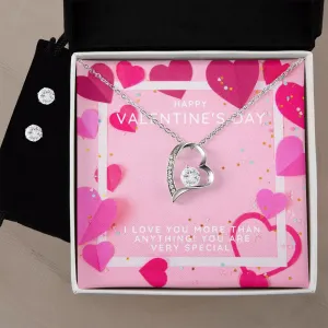 More than Anything Valentine's Forever Heart Necklace & Cubic Zirconia Earring Set