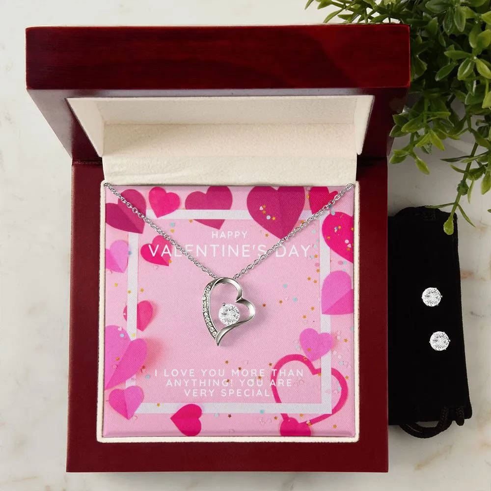 More than Anything Valentine's Forever Heart Necklace & Cubic Zirconia Earring Set