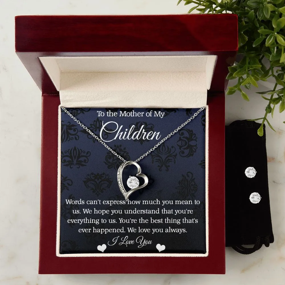 Mother of My Children Forever Love Necklace and Cubic Zirconia Earring Set