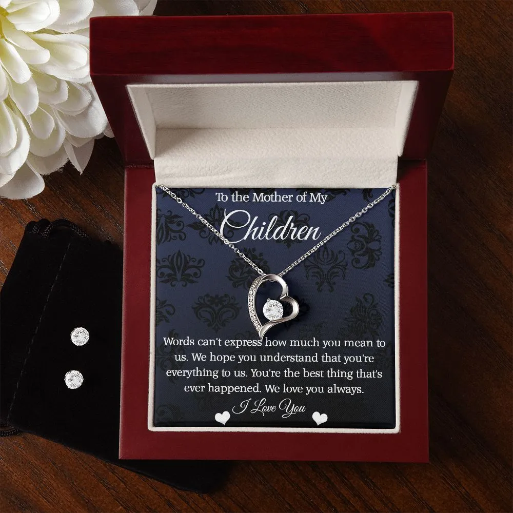 Mother of My Children Forever Love Necklace and Cubic Zirconia Earring Set