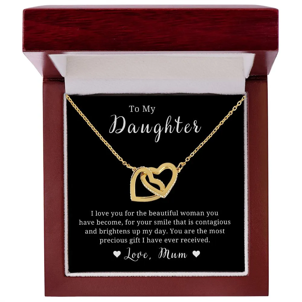 Mother to Daughter Gift, Interlocking Hearts Necklace, With Message Card, Hand Made Gold Jewelry Gift For Daughters