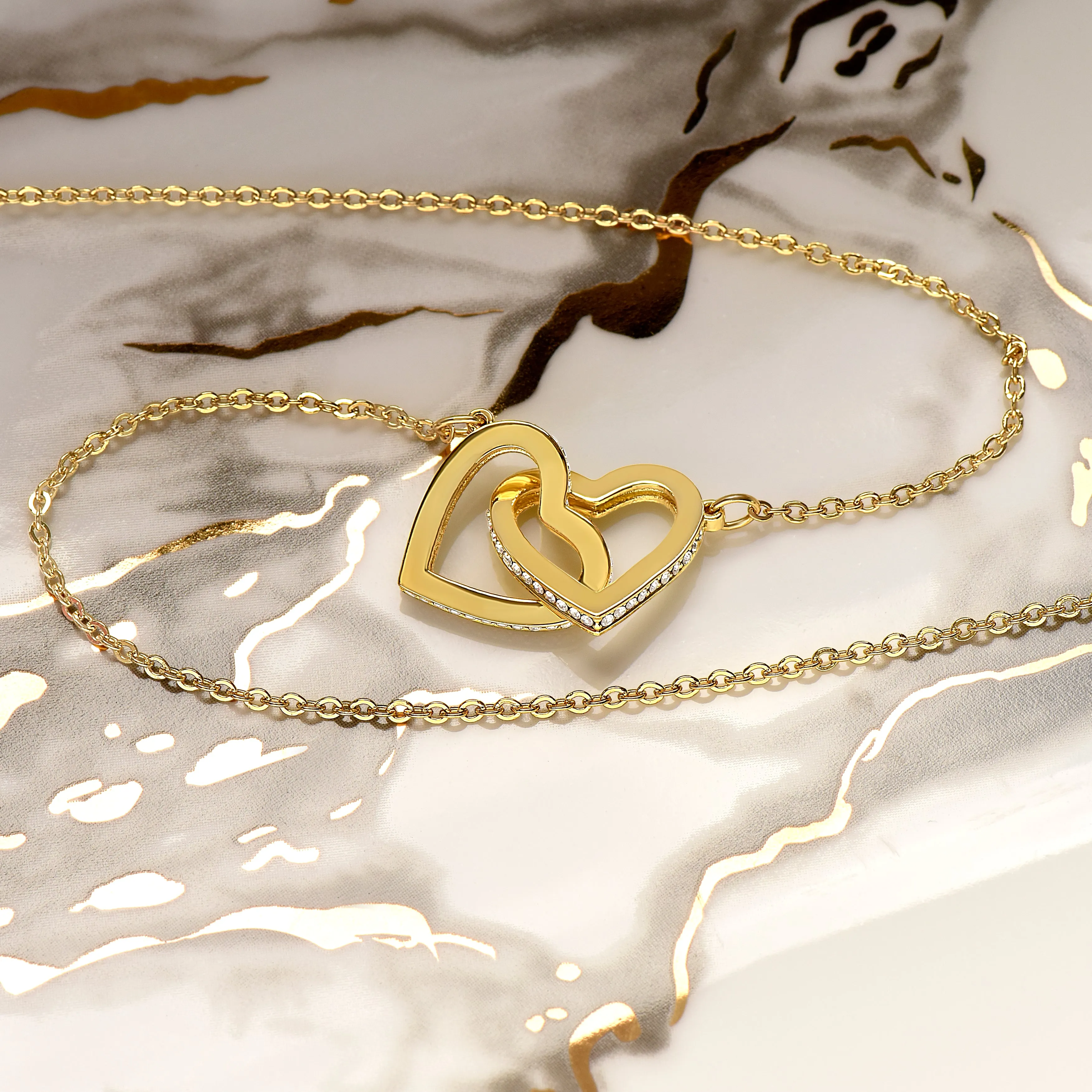 Mother to Daughter Gift, Interlocking Hearts Necklace, With Message Card, Hand Made Gold Jewelry Gift For Daughters