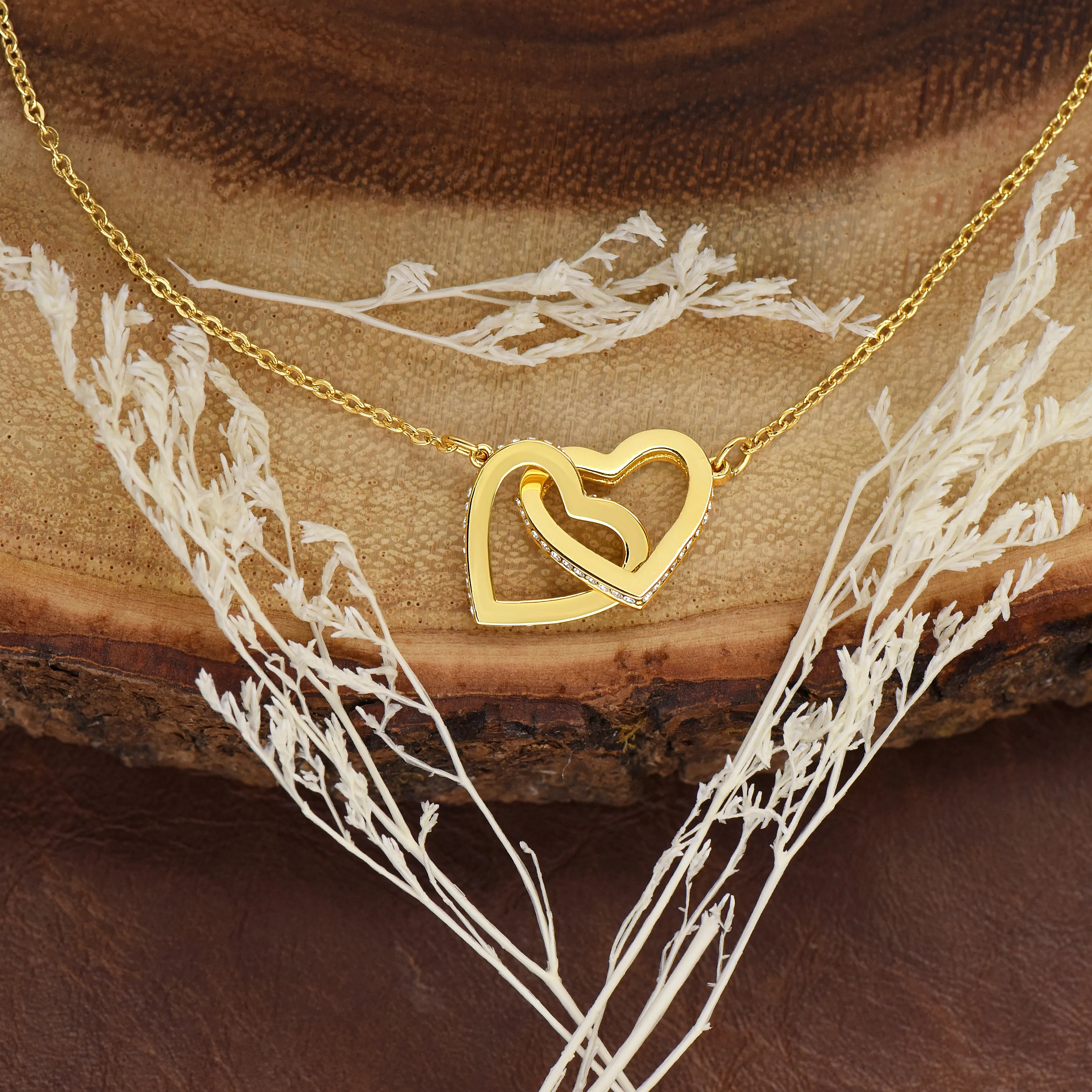 Mother to Daughter Gift, Interlocking Hearts Necklace, With Message Card, Hand Made Gold Jewelry Gift For Daughters