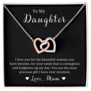 Mother to Daughter Gift, Interlocking Hearts Necklace, With Message Card, Hand Made Gold Jewelry Gift For Daughters