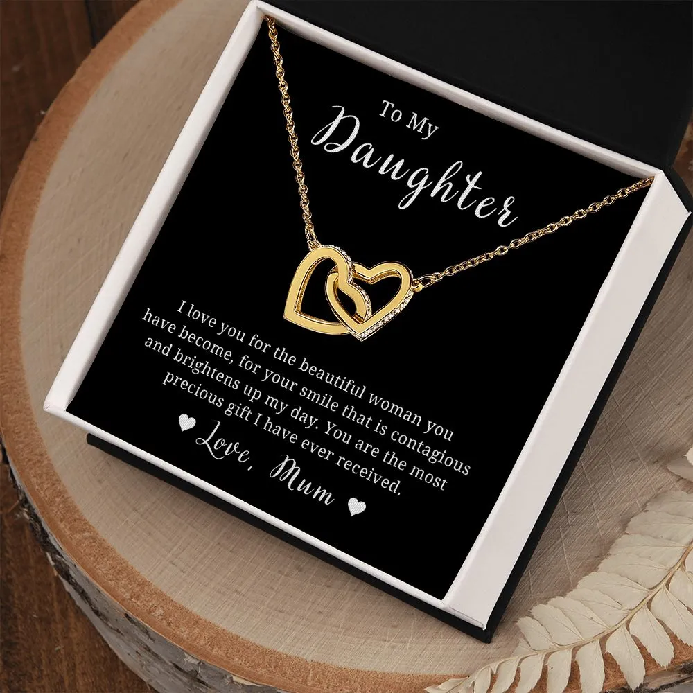 Mother to Daughter Gift, Interlocking Hearts Necklace, With Message Card, Hand Made Gold Jewelry Gift For Daughters