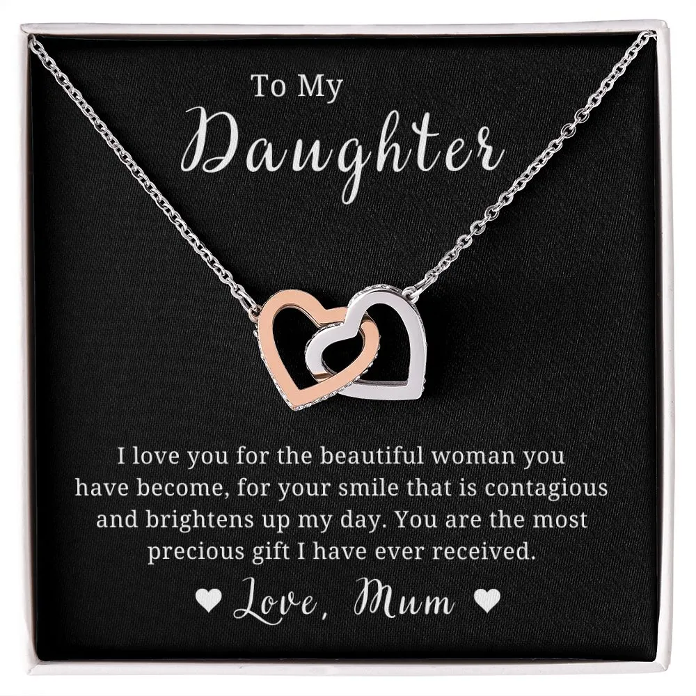 Mother to Daughter Gift, Interlocking Hearts Necklace, With Message Card, Hand Made Gold Jewelry Gift For Daughters