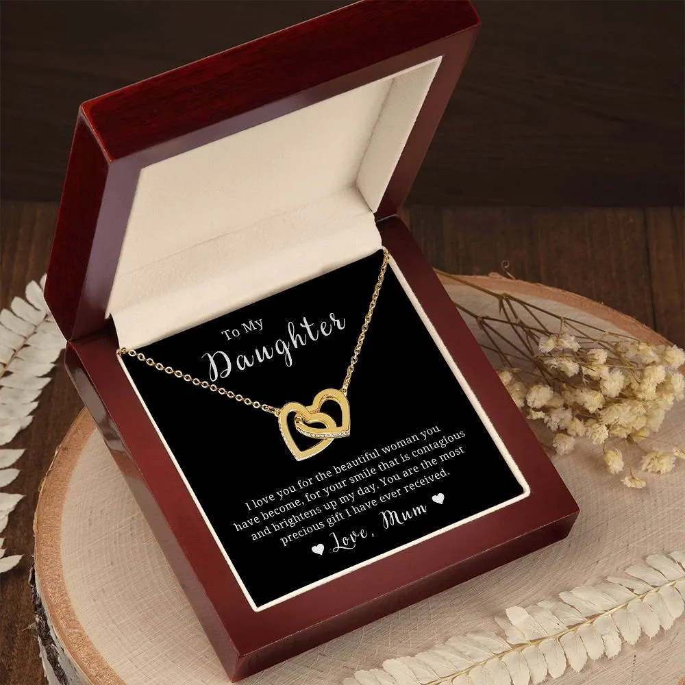 Mother to Daughter Gift, Interlocking Hearts Necklace, With Message Card, Hand Made Gold Jewelry Gift For Daughters